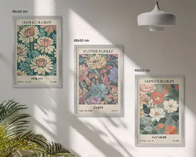 Cadre photo mural affiches de fleurs motifs Tokyo Paris Londres