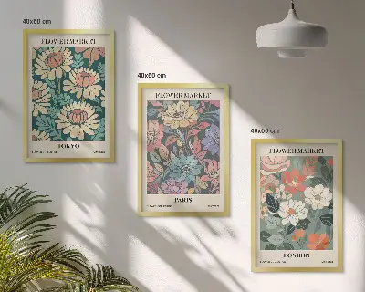 Cadre photo mural affiches de fleurs motifs Tokyo Paris Londres