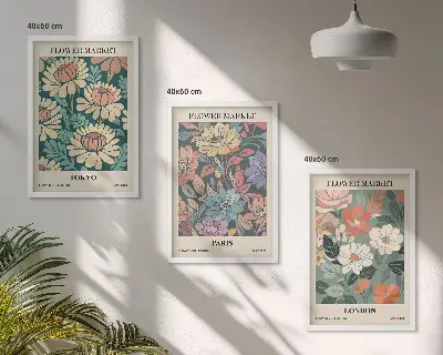 Cadre photo mural affiches de fleurs motifs Tokyo Paris Londres