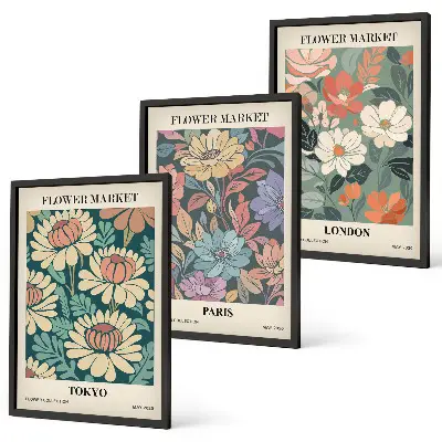 Cadre photo mural affiches de fleurs motifs Tokyo Paris Londres