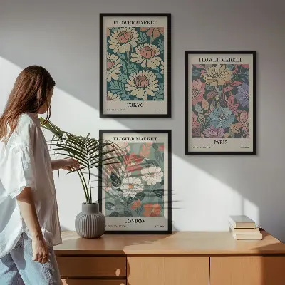 Cadre photo mural affiches de fleurs motifs Tokyo Paris Londres