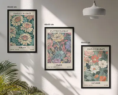 Cadre photo mural affiches de fleurs motifs Tokyo Paris Londres