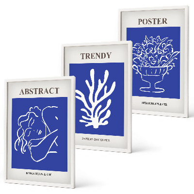 Lot de 3 tableaux pour salon Affiches bleues élégantes