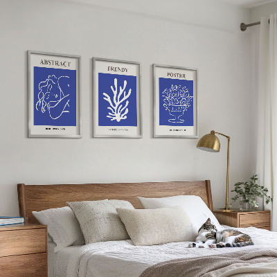 Lot de 3 tableaux pour salon Affiches bleues élégantes