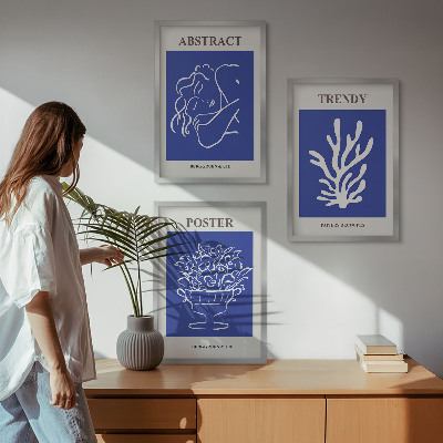 Lot de 3 tableaux pour salon Affiches bleues élégantes