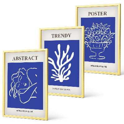 Lot de 3 tableaux pour salon Affiches bleues élégantes