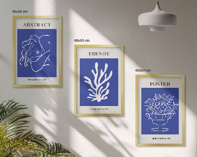 Lot de 3 tableaux pour salon Affiches bleues élégantes