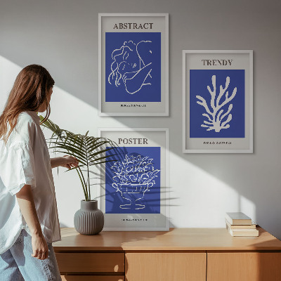 Lot de 3 tableaux pour salon Affiches bleues élégantes
