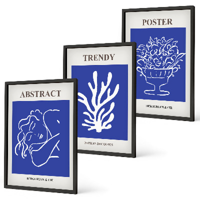 Lot de 3 tableaux pour salon Affiches bleues élégantes