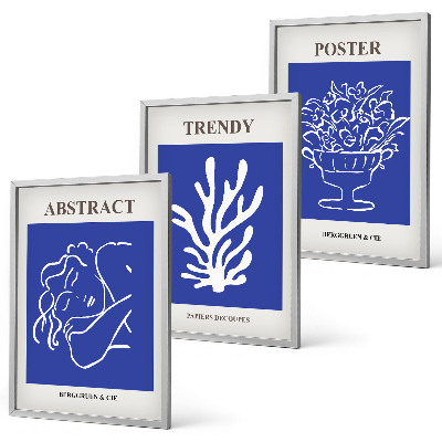 Lot de 3 tableaux pour salon Affiches bleues élégantes