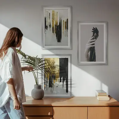 Cadre photo mural avec motifs abstraits peints à la main