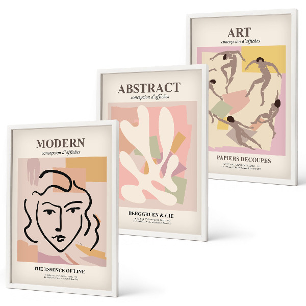 Lot de 3 tableaux pour salon Portraits élégants aux tons pastel