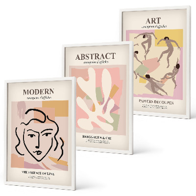 Lot de 3 tableaux pour salon Portraits élégants aux tons pastel