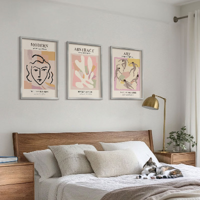 Lot de 3 tableaux pour salon Portraits élégants aux tons pastel