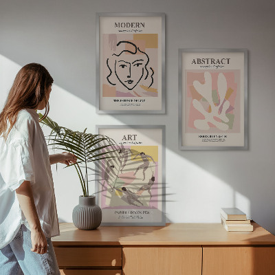 Lot de 3 tableaux pour salon Portraits élégants aux tons pastel