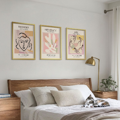 Lot de 3 tableaux pour salon Portraits élégants aux tons pastel
