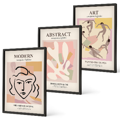 Lot de 3 tableaux pour salon Portraits élégants aux tons pastel