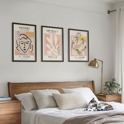 Lot de 3 tableaux pour salon Portraits élégants aux tons pastel