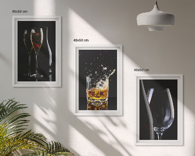 Lot de 3 tableaux pour salon Verres de vin et de whisky sur fond noir