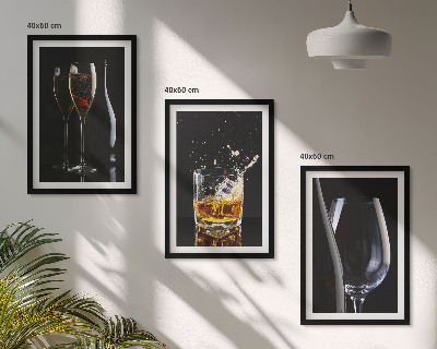 Lot de 3 tableaux pour salon Verres de vin et de whisky sur fond noir
