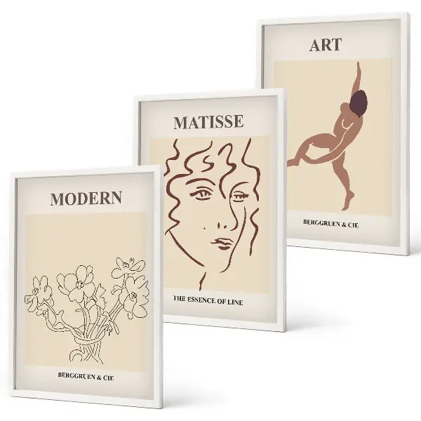Lot de 3 tableaux pour salon avec motifs graphiques, fleurs et personnages