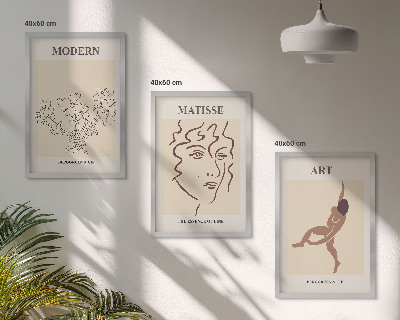 Lot de 3 tableaux pour salon Graphismes stylés, fleurs, personnages