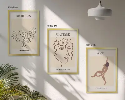 Lot de 3 tableaux pour salon avec motifs graphiques, fleurs et personnages