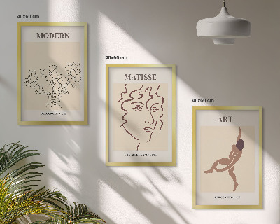 Lot de 3 tableaux pour salon Graphismes stylés, fleurs, personnages