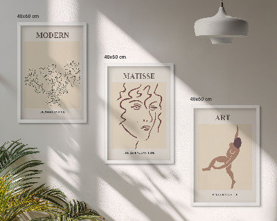 Lot de 3 tableaux pour salon Graphismes stylés, fleurs, personnages