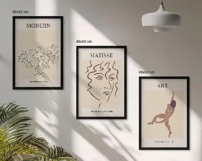 Lot de 3 tableaux pour salon avec motifs graphiques, fleurs et personnages