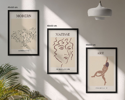 Lot de 3 tableaux pour salon Graphismes stylés, fleurs, personnages