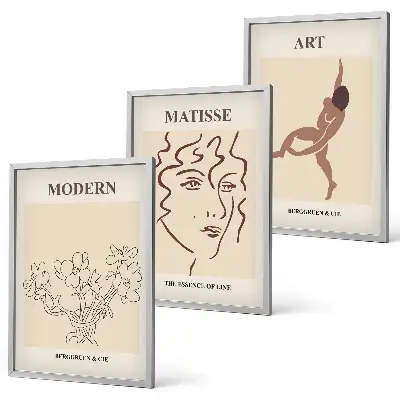 Lot de 3 tableaux pour salon avec motifs graphiques, fleurs et personnages
