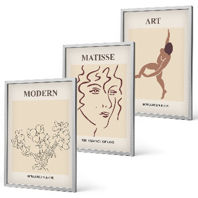 Lot de 3 tableaux pour salon Graphismes stylés, fleurs, personnages