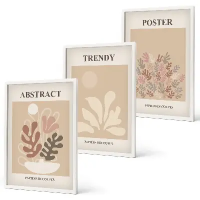 Cadre photo mural avec motifs végétaux beige et marron