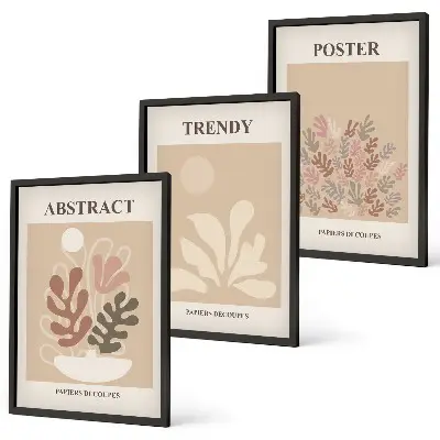 Cadre photo mural avec motifs végétaux beige et marron
