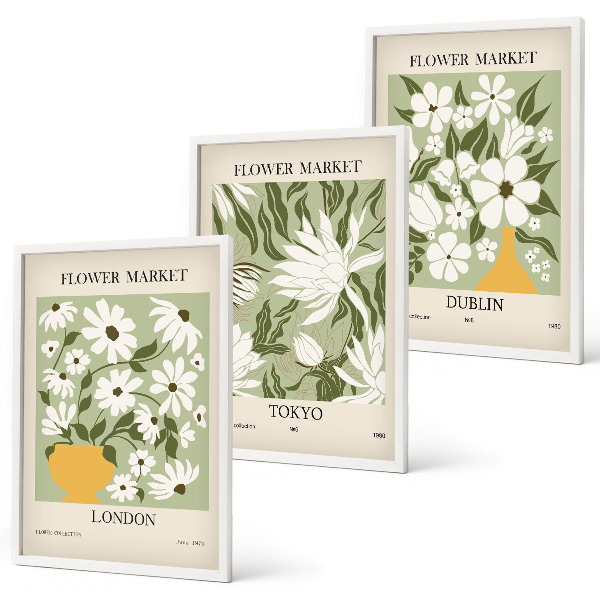 Lot de 3 tableaux pour salon Motifs floraux Londres Tokyo Dublin