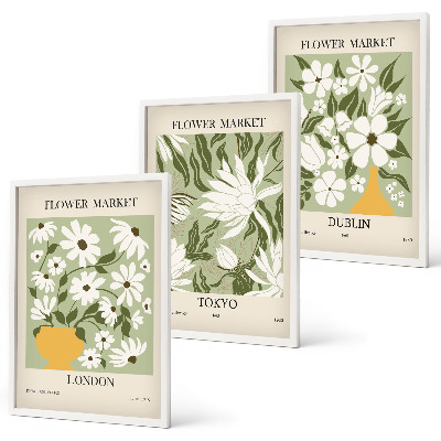 Lot de 3 tableaux pour salon Motifs floraux Londres Tokyo Dublin