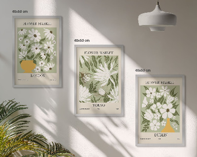 Lot de 3 tableaux pour salon Motifs floraux Londres Tokyo Dublin