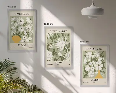 Lot de 3 tableaux décoratifs pour salon motifs floraux sur les villes de Londres, Tokyo et Dublin
