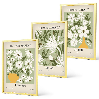 Lot de 3 tableaux pour salon Motifs floraux Londres Tokyo Dublin