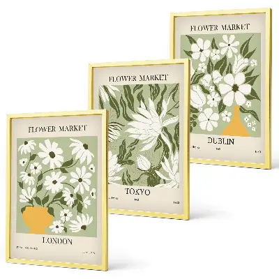 Lot de 3 tableaux décoratifs pour salon motifs floraux sur les villes de Londres, Tokyo et Dublin