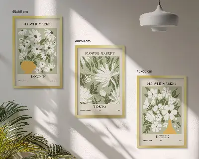 Lot de 3 tableaux décoratifs pour salon motifs floraux sur les villes de Londres, Tokyo et Dublin