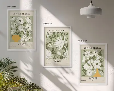 Lot de 3 tableaux décoratifs pour salon motifs floraux sur les villes de Londres, Tokyo et Dublin