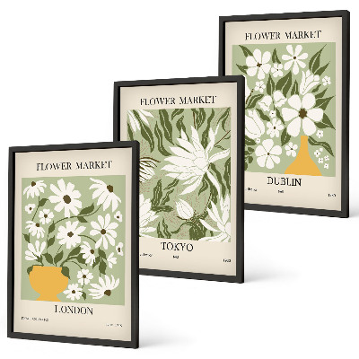 Lot de 3 tableaux pour salon Motifs floraux Londres Tokyo Dublin