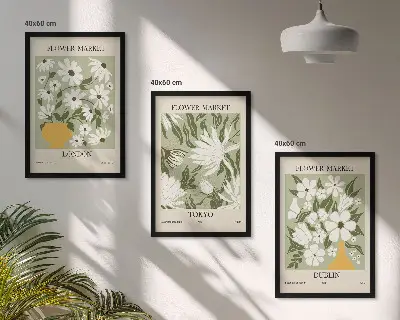 Lot de 3 tableaux décoratifs pour salon motifs floraux sur les villes de Londres, Tokyo et Dublin