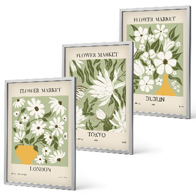Lot de 3 tableaux pour salon Motifs floraux Londres Tokyo Dublin