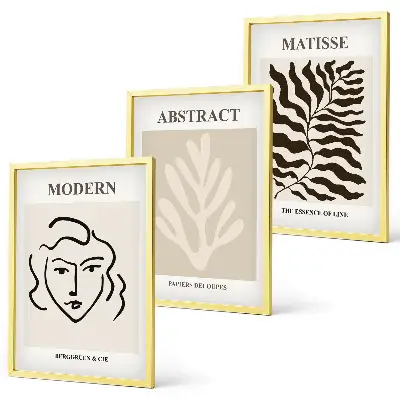 Lot de 3 tableaux pour salon motif feuilles de visage style Matisse