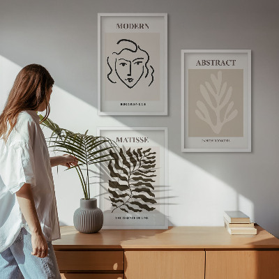 Lot de 3 tableaux pour salon Feuilles de visage, art de Matisse