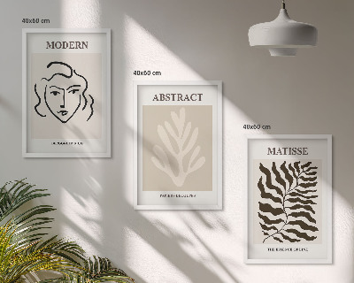 Lot de 3 tableaux pour salon Feuilles de visage, art de Matisse