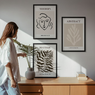 Lot de 3 tableaux pour salon Feuilles de visage, art de Matisse